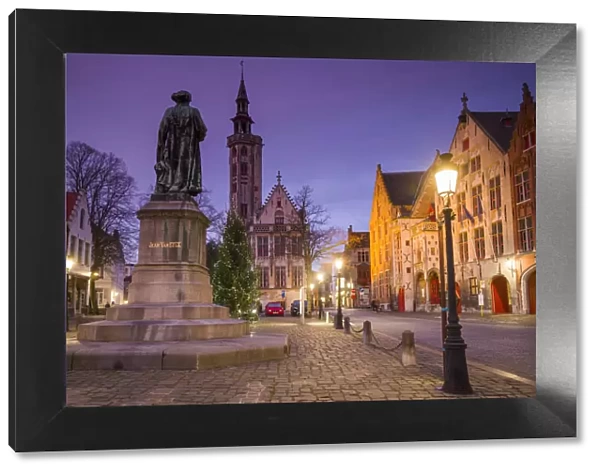Belgium, Bruges, Jan van Eyck Square, dawn