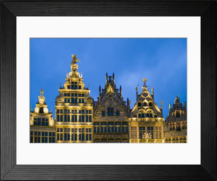 Framed Print : Belgium, Antwerp, Grotemarkt, buildings, dusk