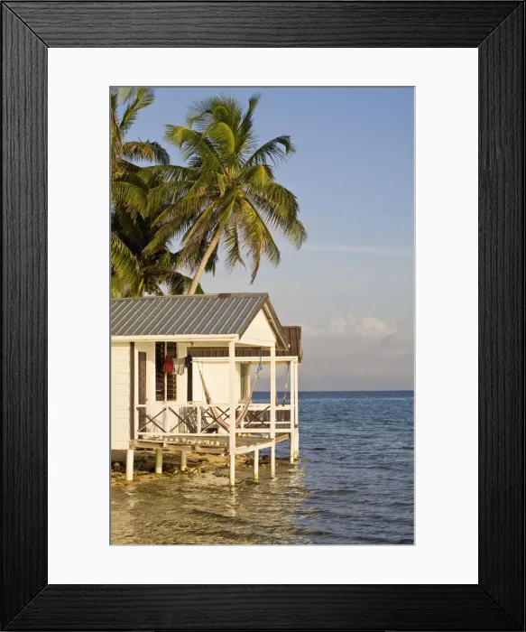 Framed Print : Belize, Tobaco Caye, Hotel over- water cabanas