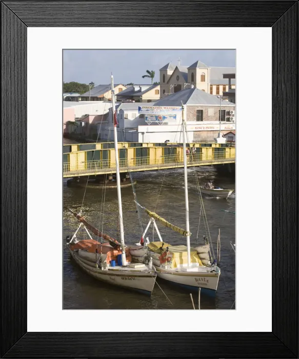 Framed Print : Belize, Belize City, Haulover Creek, Fishing boats near Swing Bridge