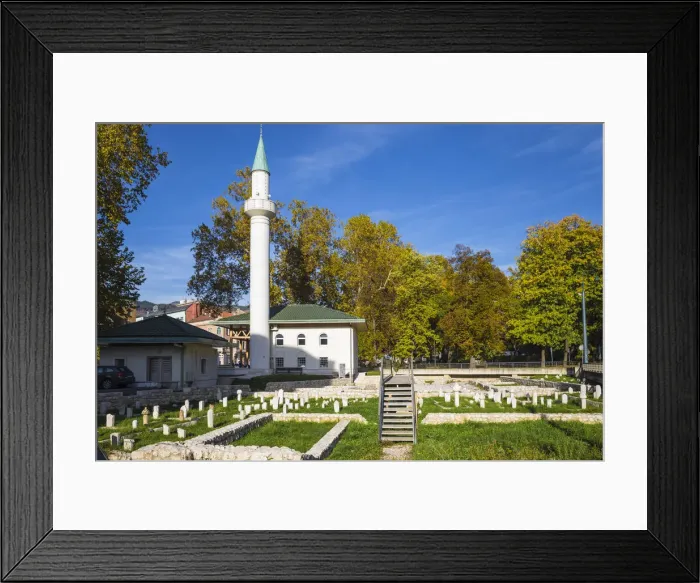 Framed Print : Bosnia and Herzegovina, Sarajevo, Bakr-Baba Mosque and AtaMejdan archaeological park