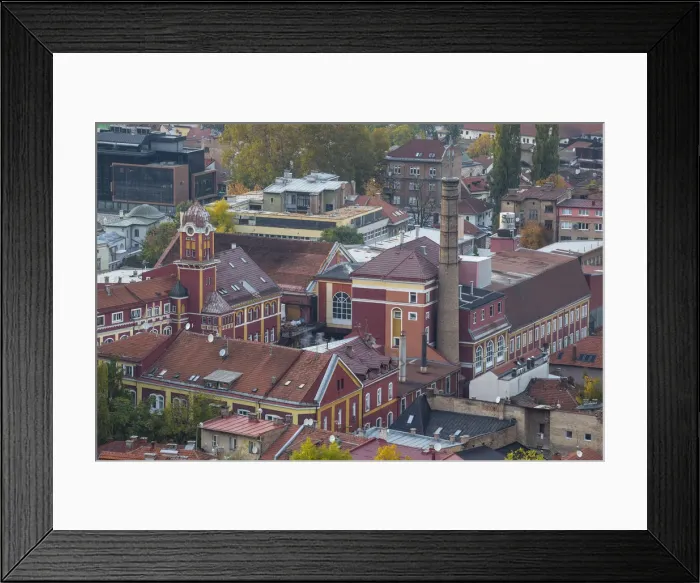 Framed Print : Bosnia and Herzegovina, Sarajevo, City view looking towards Sarajevo Brewery Museum Framed Print : Bosnia and Herzegovina, Sarajevo, City view looking towards Sarajevo Brewery Museum