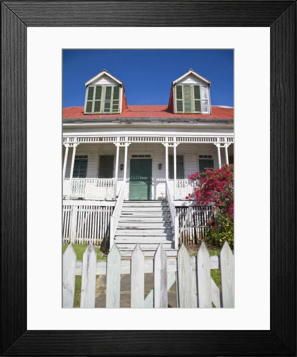 Framed Print : Belize, Belize City, Wooden houses lining Memorial park Framed Print : Belize, Belize City, Wooden houses lining Memorial park
