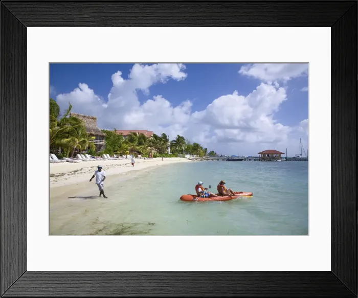 Framed Print : Belize, Ambergris Caye, San Pedro, Ramons Village Resort, Tourists sea kayaking Framed Print : Belize, Ambergris Caye, San Pedro, Ramons Village Resort, Tourists sea kayaking