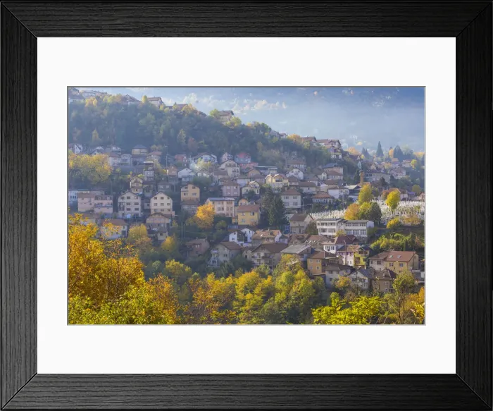 Framed Print : Bosnia and Herzegovina, Sarajevo, View of Alifakovac graveyard (where Muslim foreigners