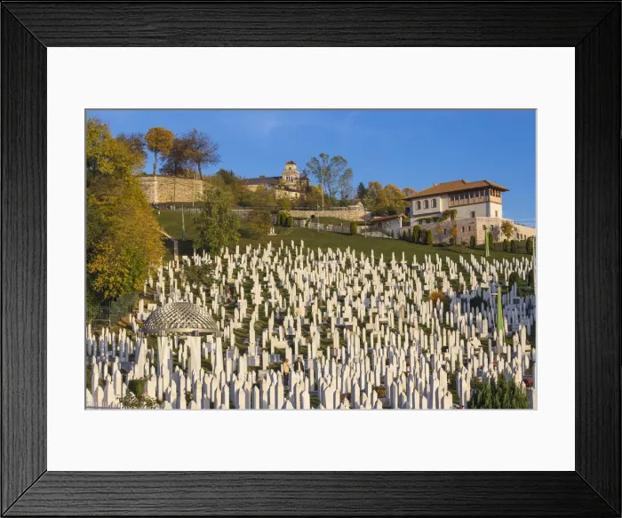 Framed Print : Bosnia and Herzegovina, Sarajevo, Kovaci War Memorial and Cemetery, where Bosnian Framed Print : Bosnia and Herzegovina, Sarajevo, Kovaci War Memorial and Cemetery, where Bosnian