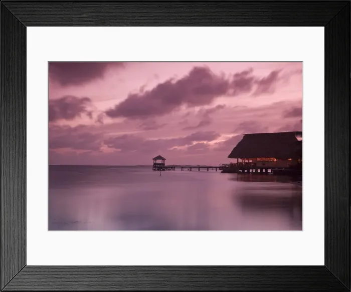Framed Print : Belize, Placencia, People in beach bar near the Moorings at sunset Framed Print : Belize, Placencia, People in beach bar near the Moorings at sunset
