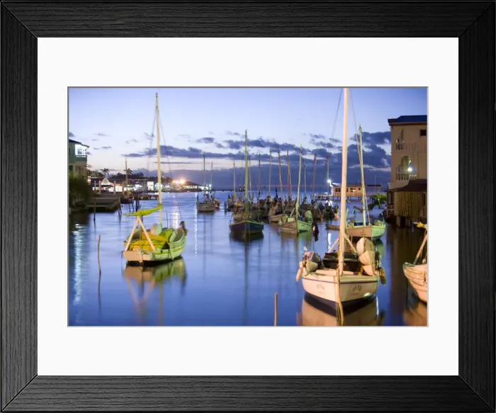 Framed Print : Belize, Belize City, fishing boats in harbour