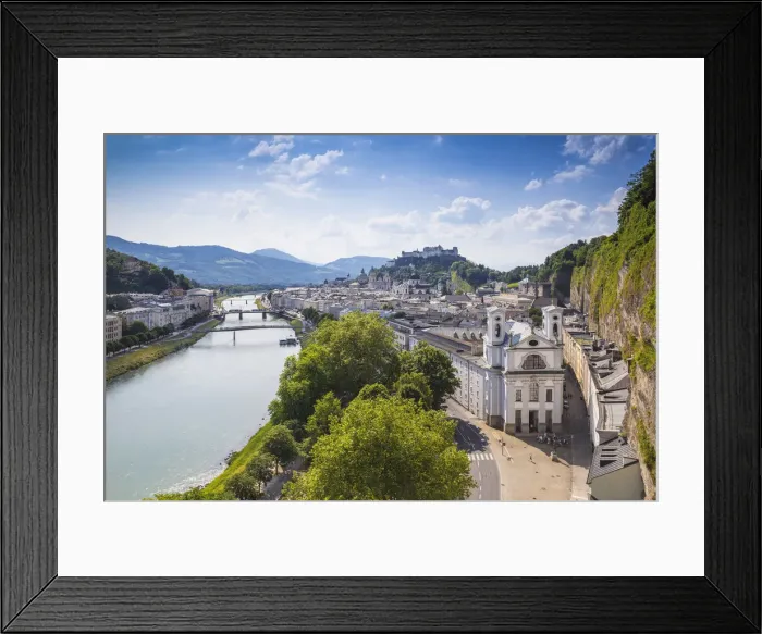 Framed Print : Austria, Salzburg, View of Salzach River and Hohensalzburg Castle above The Old City Framed Print : Austria, Salzburg, View of Salzach River and Hohensalzburg Castle above The Old City