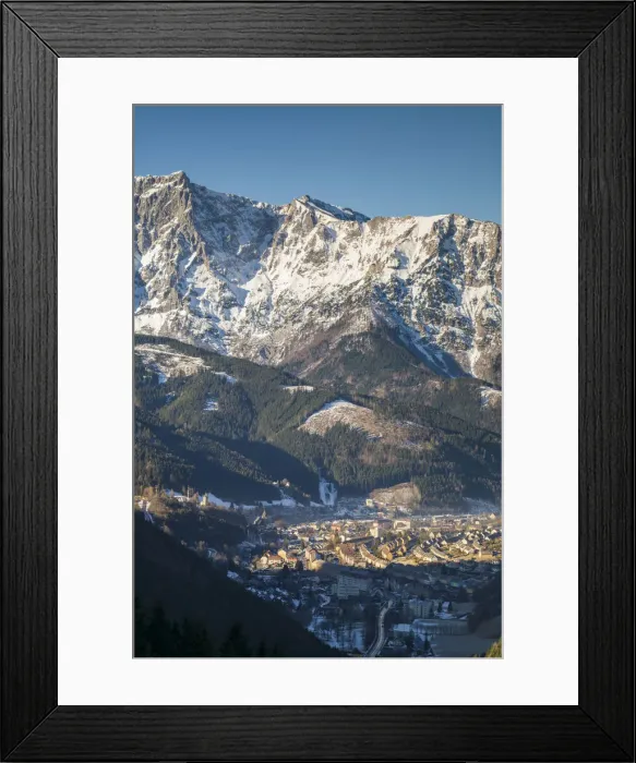 Framed Print : Austria, Styria, Eisenerz, elevated view of the town and iron mines, winter Framed Print : Austria, Styria, Eisenerz, elevated view of the town and iron mines, winter