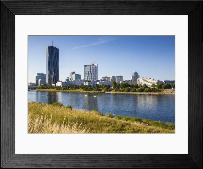 Framed Print : Austria, Vienna, Donau City reflecting in New Danube River Framed Print : Austria, Vienna, Donau City reflecting in New Danube River