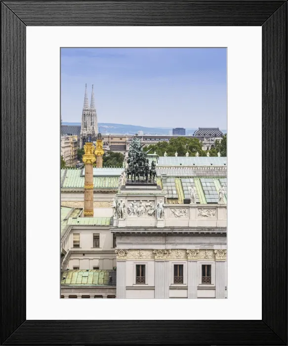 Framed Print : Austria, Vienna, View of City looking over the roof of the Parliment buiilding towards Framed Print : Austria, Vienna, View of City looking over the roof of the Parliment buiilding towards