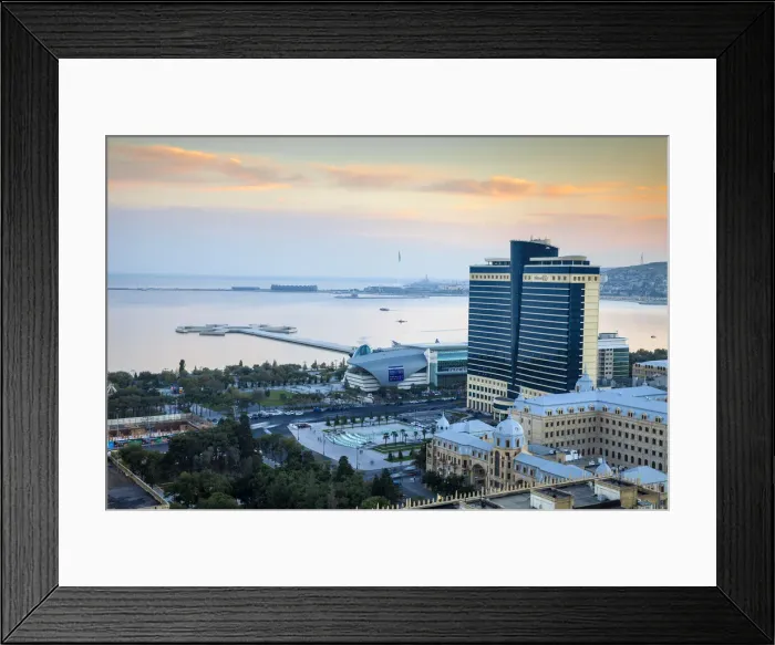 Framed Print : Azerbaijan, Baku, View of Baku looking towards the Hilton Hotel, Park Bulvar shopping Framed Print : Azerbaijan, Baku, View of Baku looking towards the Hilton Hotel, Park Bulvar shopping