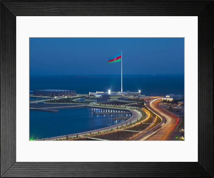 Framed Print : Azerbaijan, Baku, View of Baku Bay looking towards Baku Crystal Hall, where the 2012 Framed Print : Azerbaijan, Baku, View of Baku Bay looking towards Baku Crystal Hall, where the 2012
