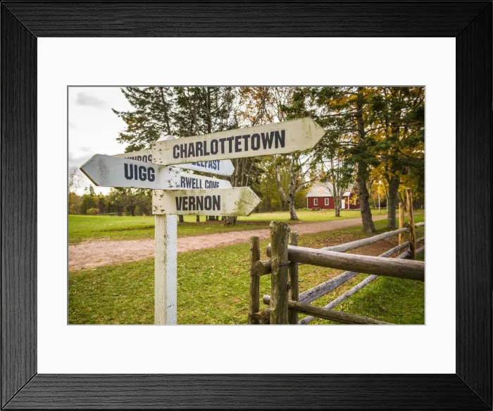 Framed Print : Canada, Prince Edward Island, Orwell, Orwell Corner Historic Village, village signs