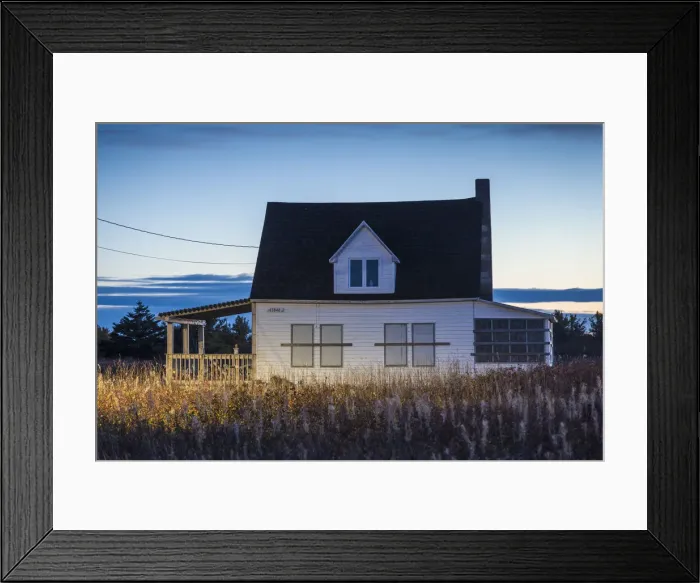 Framed Print : Canada, New Brunswick, Acadian Peninsula, Miscou Island, old house, dusk