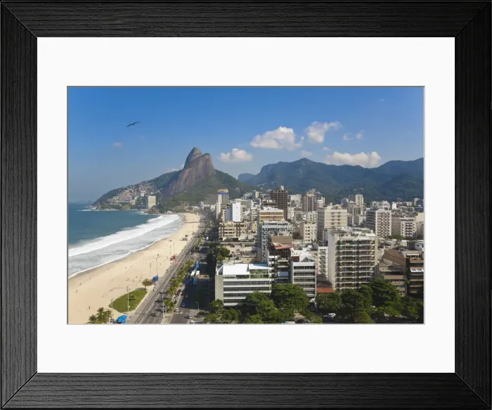Framed Print : Brazil, Rio De Janeiro, View of Leblon Beach and Two Brothers mountain - Dois Irmaos