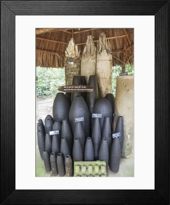 Framed Print : Vietnam, Ho Chi Minh City, Cu Chi Tunnels, Exhibit of Unexploded American Munitions Framed Print : Vietnam, Ho Chi Minh City, Cu Chi Tunnels, Exhibit of Unexploded American Munitions