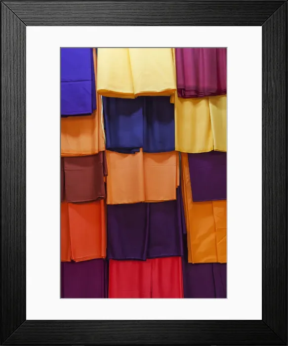 Framed Print : Myanmar (Burma), Yangon, Shwedagon Market, Display of Monks Robes