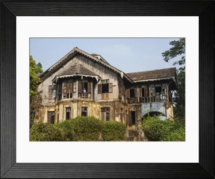 Framed Print : Myanmar (Burma), Yangon, Decaying Traditional Style Burmese Mansion Framed Print : Myanmar (Burma), Yangon, Decaying Traditional Style Burmese Mansion