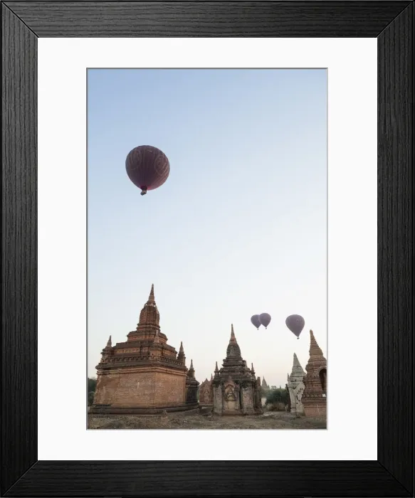 Framed Print : Myanmar (Burma), Bagan, Hot Air Balloons over Ancient Ruins