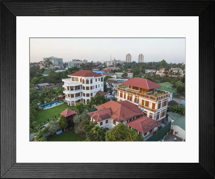 Framed Print : Myanmar (Burma), Yangon, Private Houses of the Wealthy and City Skyline Framed Print : Myanmar (Burma), Yangon, Private Houses of the Wealthy and City Skyline