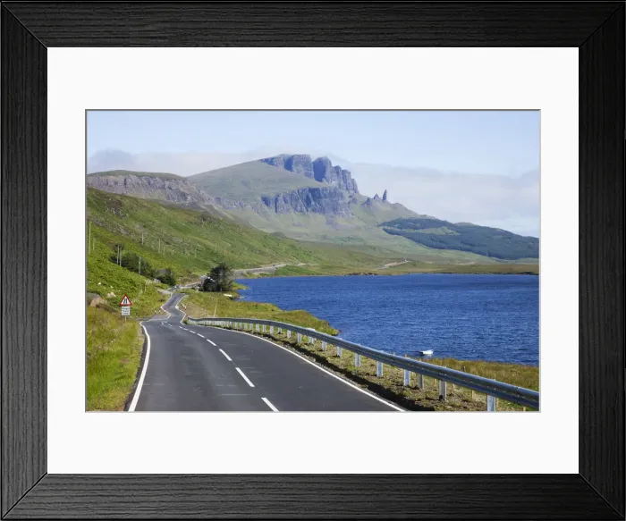 Framed Print : UK, Scotland, Inner Hebrides, Isle of Skye, Road and Old Man of Storr Mountain