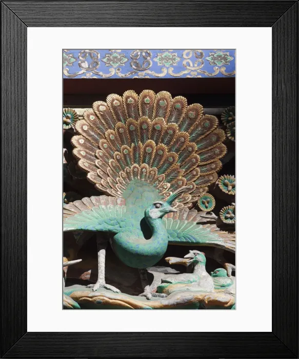 Framed Print : Japan, Nikko, Toshogu Shrine, Wooden Peacock Carving Framed Print : Japan, Nikko, Toshogu Shrine, Wooden Peacock Carving