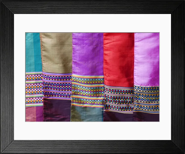 Framed Print : Laos, Luang Prabang, Ban Xang Hai Village, Display of Souvenir Silk Scarfs Framed Print : Laos, Luang Prabang, Ban Xang Hai Village, Display of Souvenir Silk Scarfs
