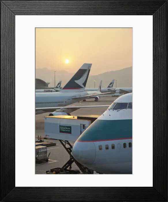 Framed Print : China, Hong Kong, Hong Kong International Airport, Cathay Pacific 747 Aircraft on Tarmac
