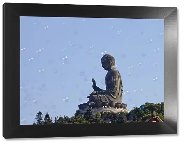 China, Hong Kong, Lantau, Po Lin Monastery, Bubbles floating across the Giant Buddha
