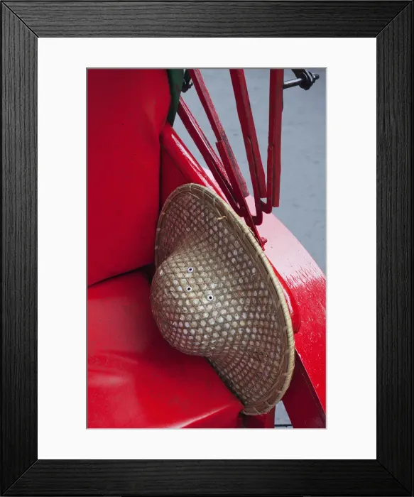 Framed Print : China, Hong Kong, Detail of Rickshaw and Porters Hat Framed Print : China, Hong Kong, Detail of Rickshaw and Porters Hat