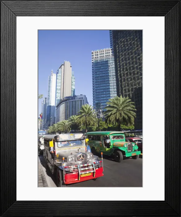 Framed Print : Philippines, Manila, Makati, Ayala Avenue, Jeepneys