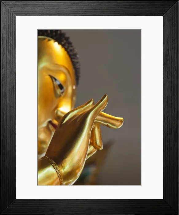 Framed Print : China, Hong Kong, Lantau, Interior of Po Lin Monastery, Buddha Statue Hand Detail