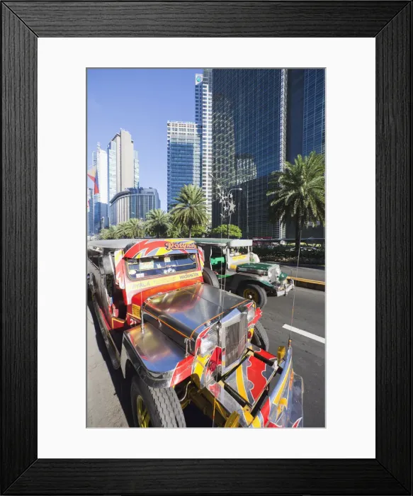 Framed Print : Philippines, Manila, Makati, Ayala Avenue, Jeepneys Framed Print : Philippines, Manila, Makati, Ayala Avenue, Jeepneys