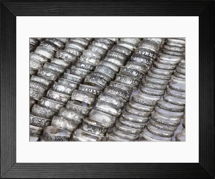 Framed Print : Laos, Luang Prabang, Ethnic Craft Night Market, Display of Silver Bracelets Framed Print : Laos, Luang Prabang, Ethnic Craft Night Market, Display of Silver Bracelets