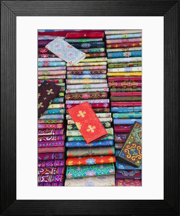Framed Print : Laos, Vientiane, Riverside Ethnic Night Market, Silk Purses Framed Print : Laos, Vientiane, Riverside Ethnic Night Market, Silk Purses