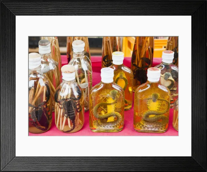 Framed Print : Laos, Luang Prabang, Ban Xang Hai Village, Display of Locally Made Lao Whiskey Framed Print : Laos, Luang Prabang, Ban Xang Hai Village, Display of Locally Made Lao Whiskey