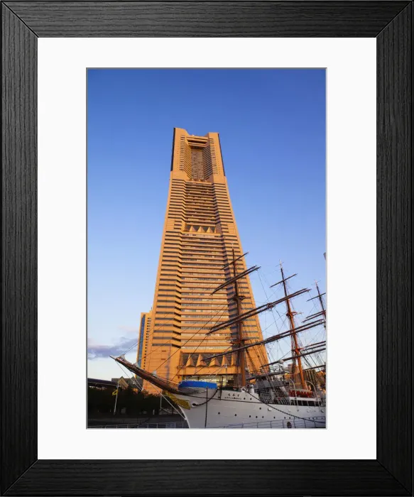 Framed Print : Japan, Tokyo, Yokohama, Landmark Tower Building and Nippon Maru Sail Training Ship Framed Print : Japan, Tokyo, Yokohama, Landmark Tower Building and Nippon Maru Sail Training Ship