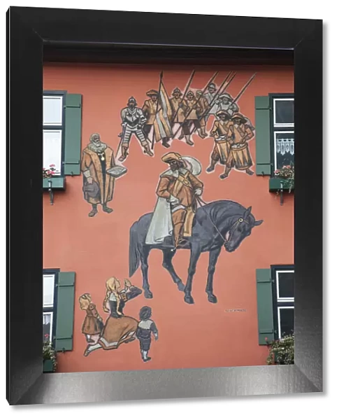 Germany, Bavaria, Romantic Road, Dinkelsbuhl, House Wall Mural Depicting Children
