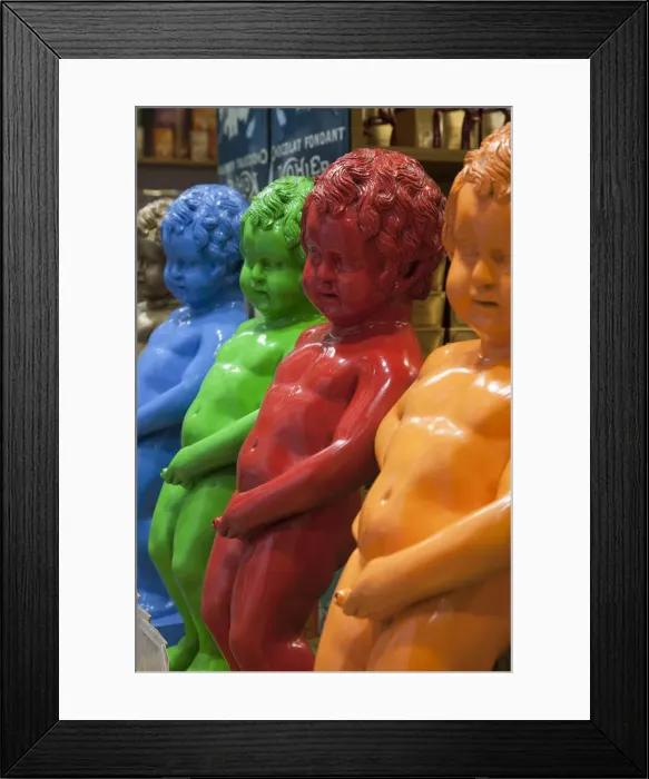 Framed Print : Belgium, Brussels, Chocolate Shop Window Display of Mannekin Pis Statues Framed Print : Belgium, Brussels, Chocolate Shop Window Display of Mannekin Pis Statues