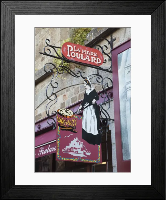 Framed Print : France, Normandy, Mont St. Michel, Restaurant Sign Framed Print : France, Normandy, Mont St. Michel, Restaurant Sign