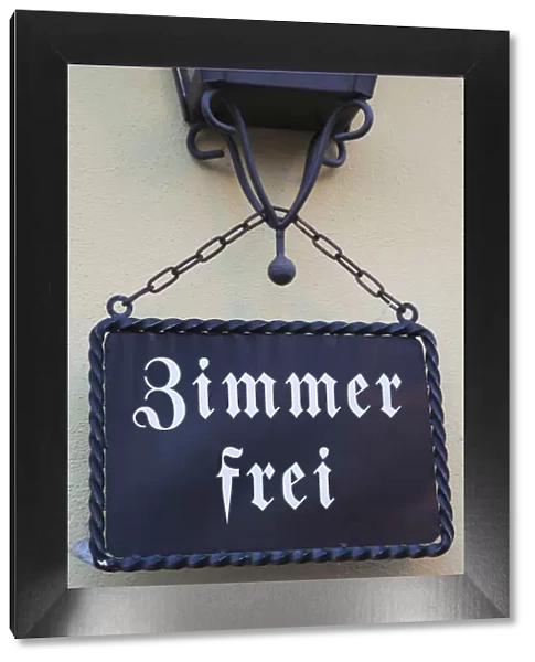 Germany, Bavaria, Romantic Road, Dinkelsbuhl, Zimmer Frei or Room Free Hotel Sign