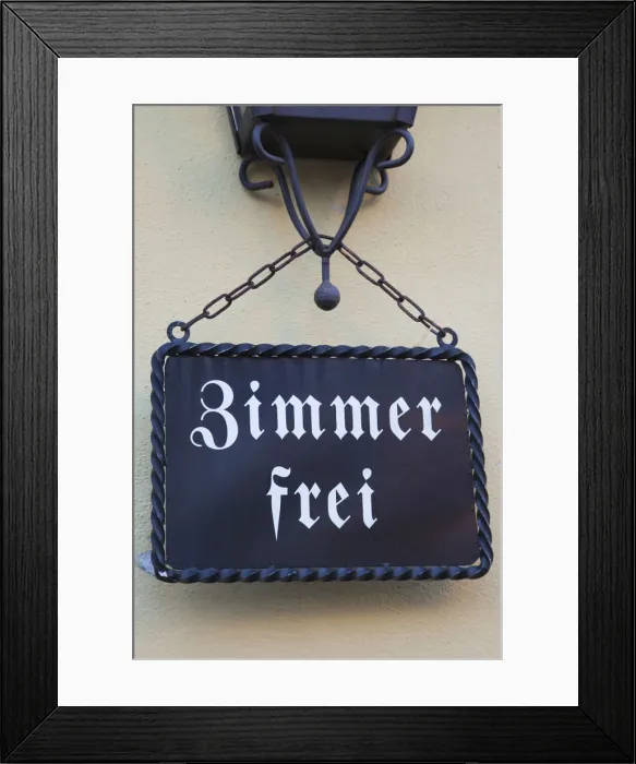 Framed Print : Germany, Bavaria, Romantic Road, Dinkelsbuhl, Zimmer Frei or Room Free Hotel Sign Framed Print : Germany, Bavaria, Romantic Road, Dinkelsbuhl, Zimmer Frei or Room Free Hotel Sign