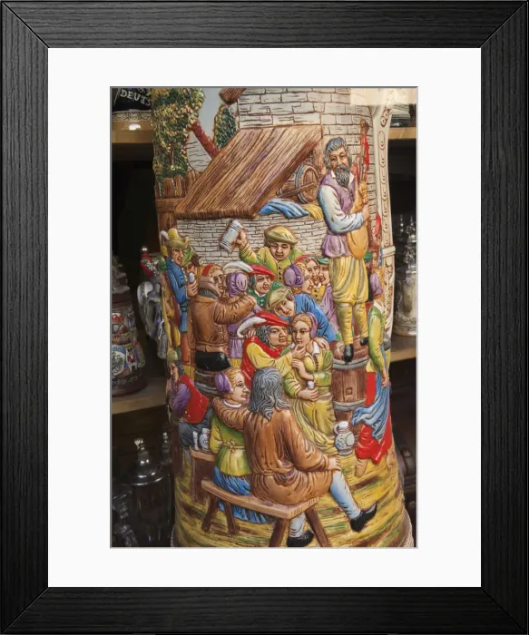 Framed Print : Germany, Bavaria, Romantic Road, Rothenburg ob der Tauber, Detail on Souvenir Beer Stein
