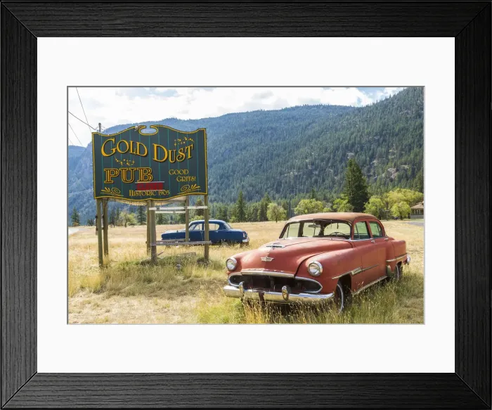 Framed Print : Old American cars outside pub, British Columbia, Canada Framed Print : Old American cars outside pub, British Columbia, Canada