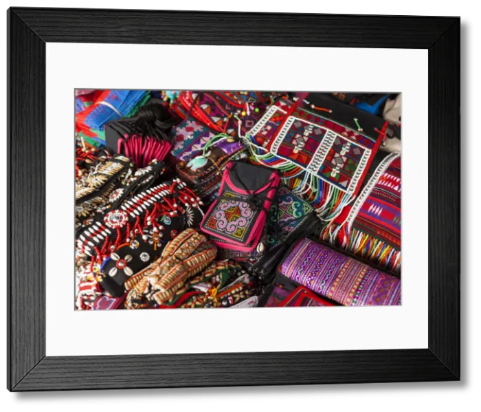 Framed Print : Hill-tribe craft work for sale in market, Kyaing Tong, Golden Triangle, Myanmar, (Burma) Framed Print : Hill-tribe craft work for sale in market, Kyaing Tong, Golden Triangle, Myanmar, (Burma)