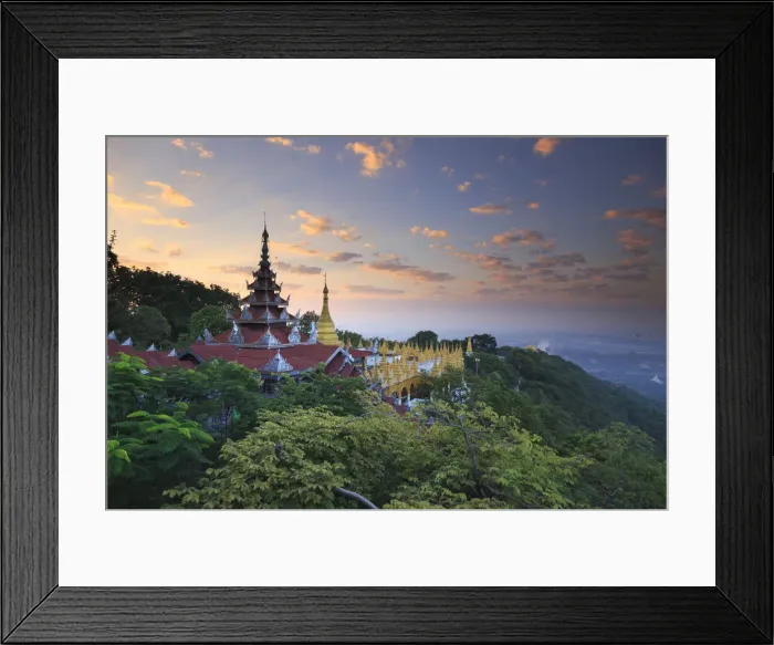 Framed Print : Myanmar (Burma), Mandalay, Mandalay Hill, view of city and surrounding landscape at dawn