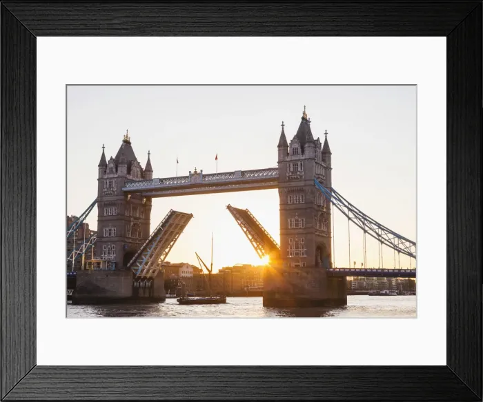 Framed Print : England, London, Southwark, Tower Bridge Opening at Sunrise Framed Print : England, London, Southwark, Tower Bridge Opening at Sunrise