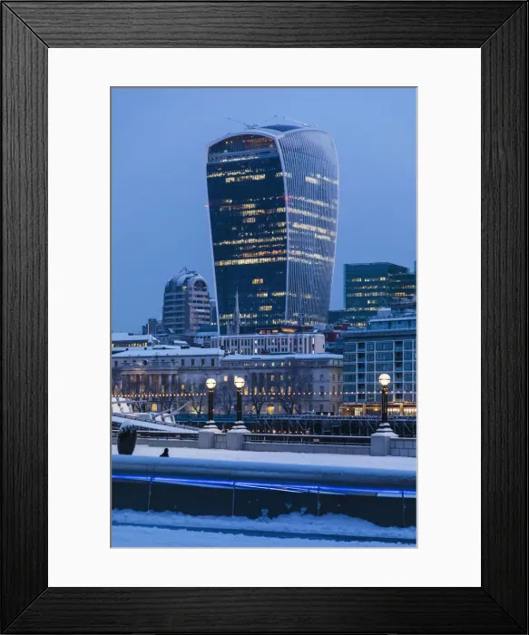 Framed Print : England, London, City of London, Walkie Talkie Building and City Skyline in The Snow